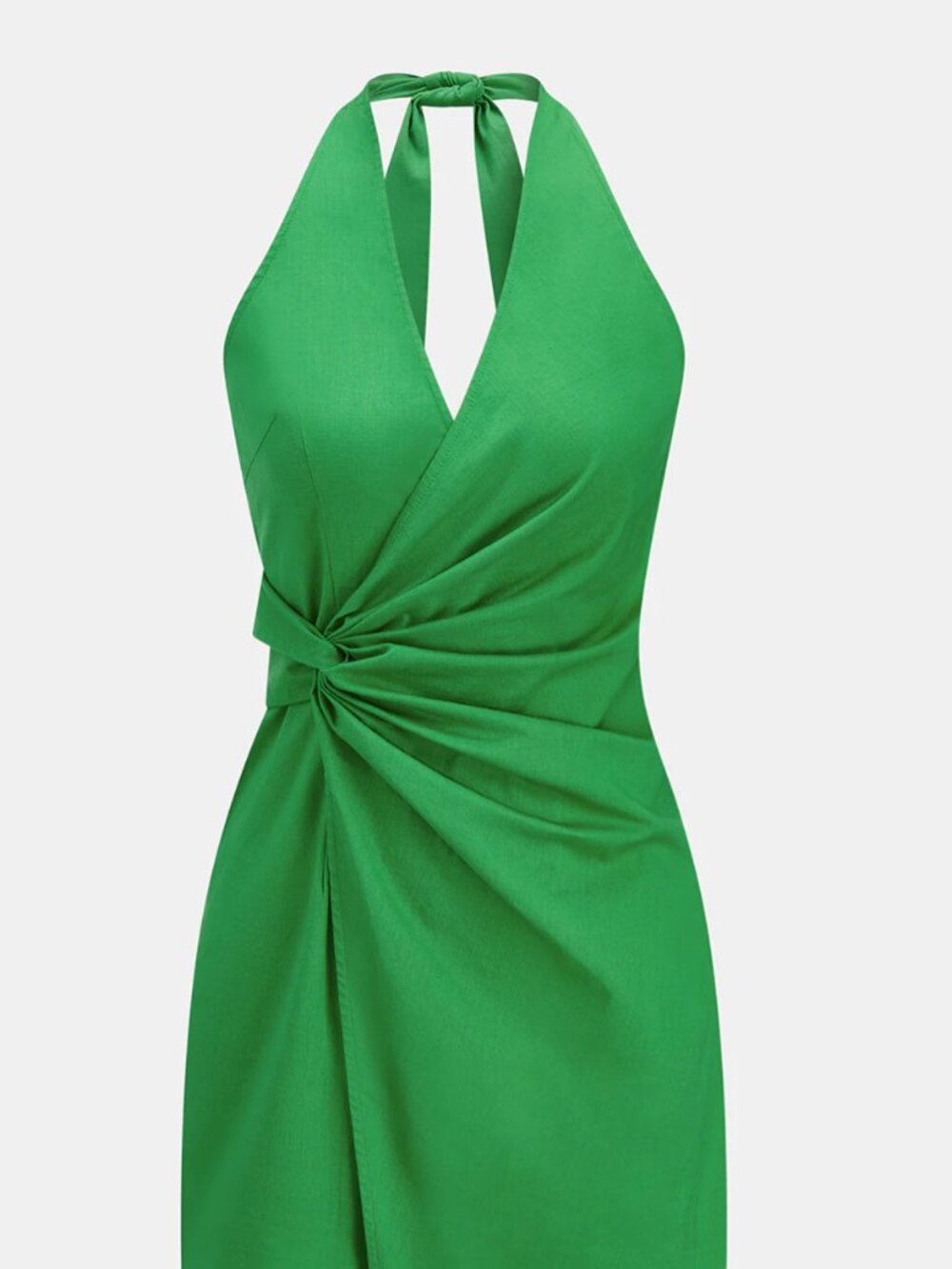 Commense Twisted Halter Cotton Linen Mini Dress S